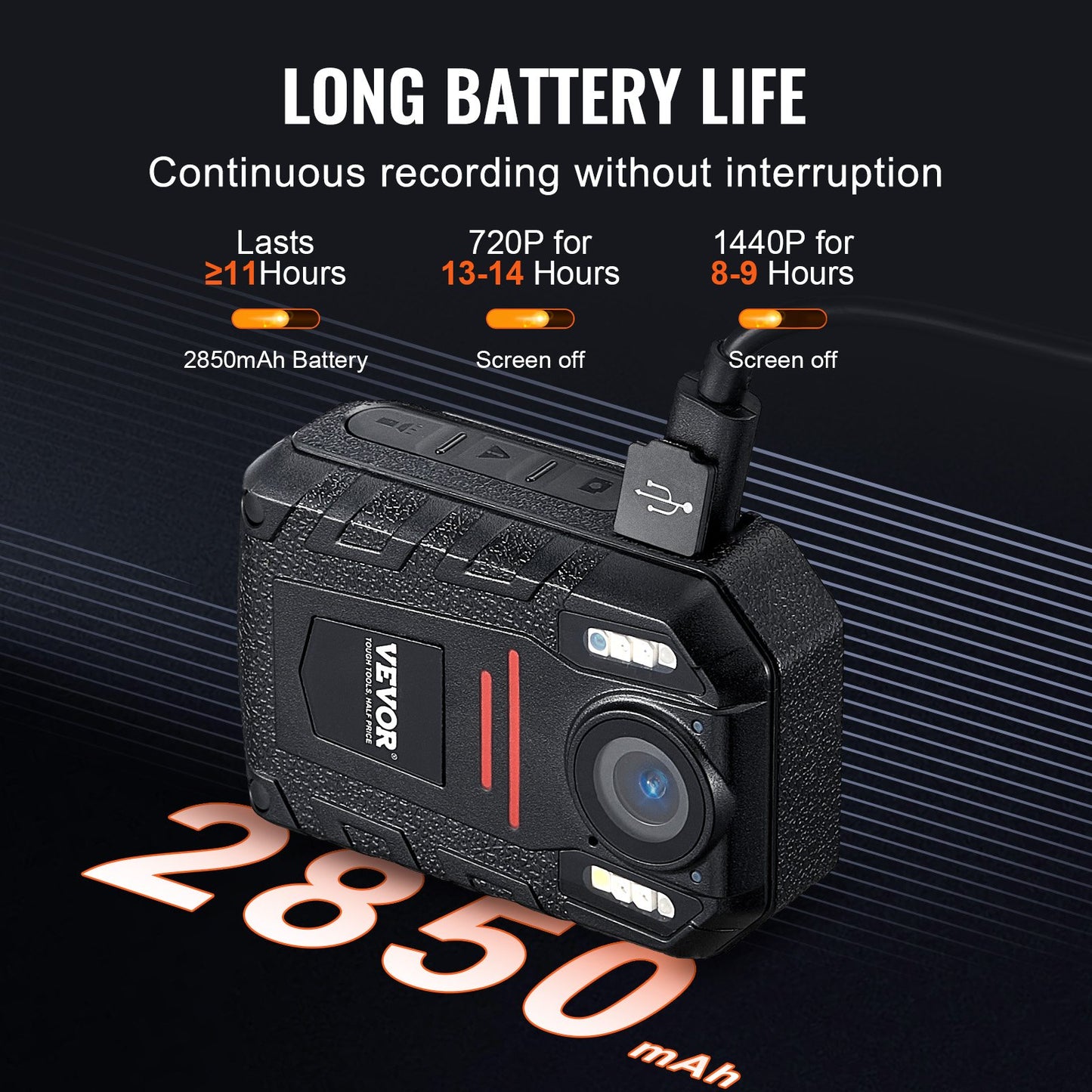 1440P Police Body Camera 64G Body Cam med 2850 mAh batteri Night Vision