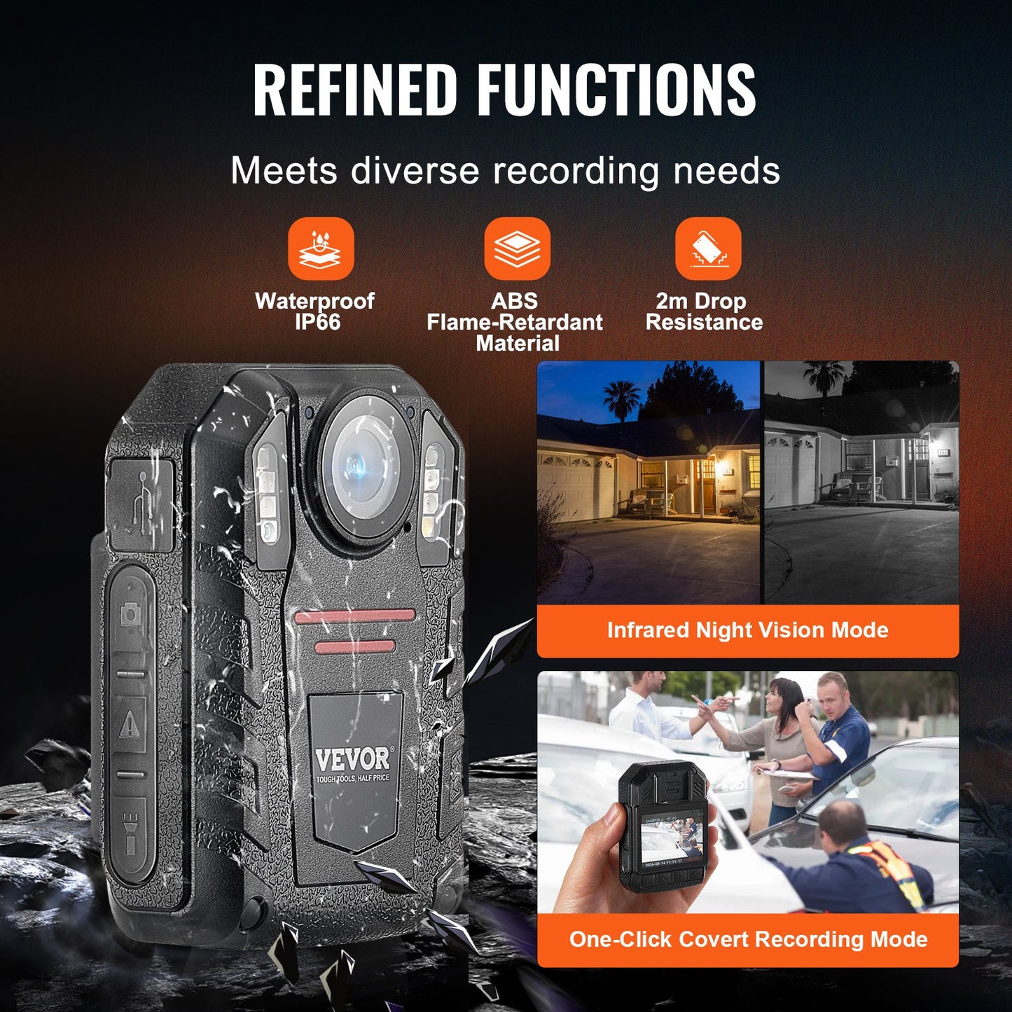 1440P Police Body Camera 64G Body Cam med 2850 mAh batteri Night Vision