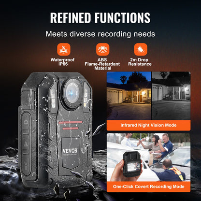 1440P Police Body Camera 64G Body Cam med 2850 mAh batteri Night Vision
