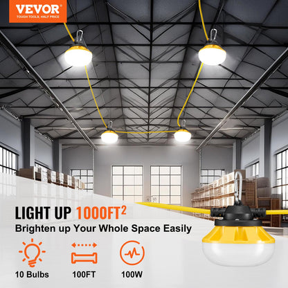 100FT Construction String Lights 100W 10000LM Pluggable Waterproof