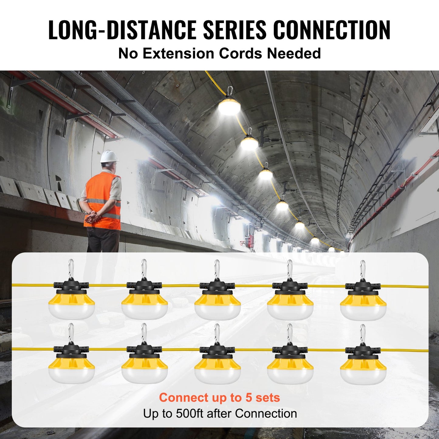 100FT Construction String Lights 100W 10000LM Pluggable Waterproof