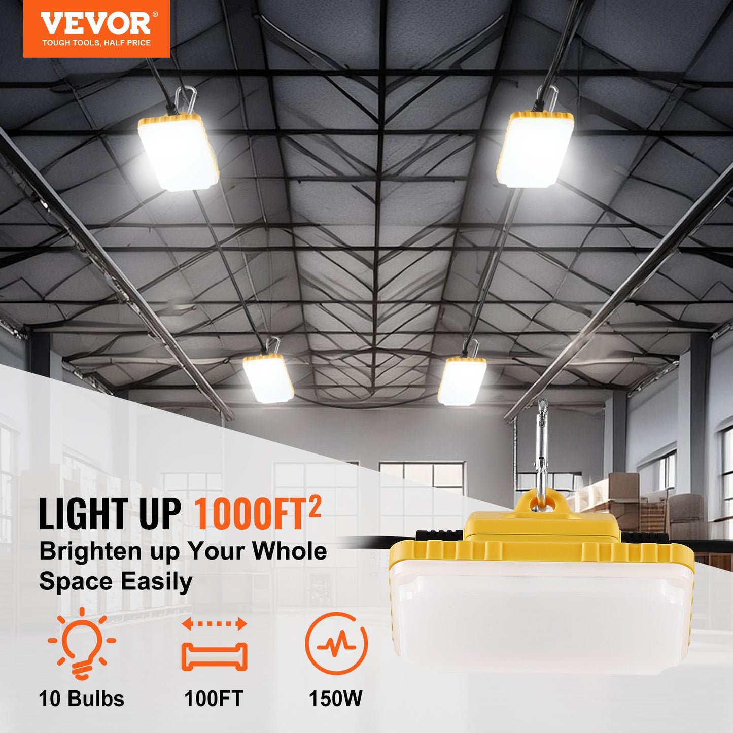 100FT Construction String Light 150W 15000LM Connectable Waterproof