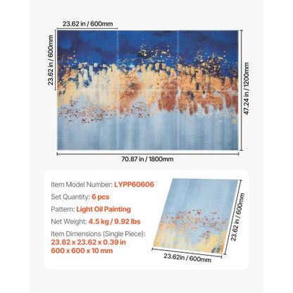 6-Pack Acoustic Art Panels 23.6 x 23.6 Inch Self-Adhesive for Home Pastel | EU