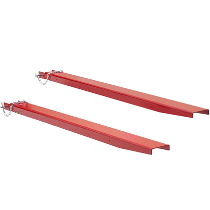 Pallgaffelförlängningar, 82" längd 4,5" bredd, kraftiga kolstålgaffelförlängningar för gaffeltruckar, 1 par gaffelförlängningar med stift, gaffelgaffelfästen för gaffeltruck, röd