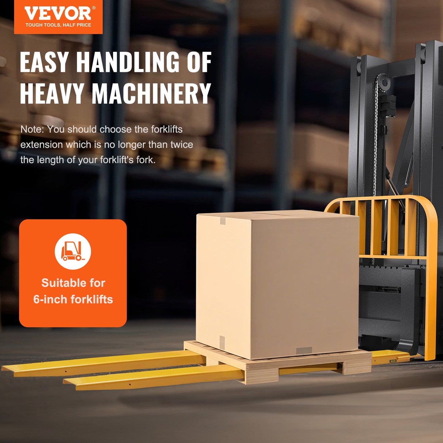 Palettengabelverlängerungen, 243,8 cm Länge, 16,5 cm Breite, robuste Gabelverlängerungen aus Karbonstahl für Gabelstapler, 1 Paar Gabelverlängerungen, Industrielle Gabelaufsätze für Gabelstapler, Gelb