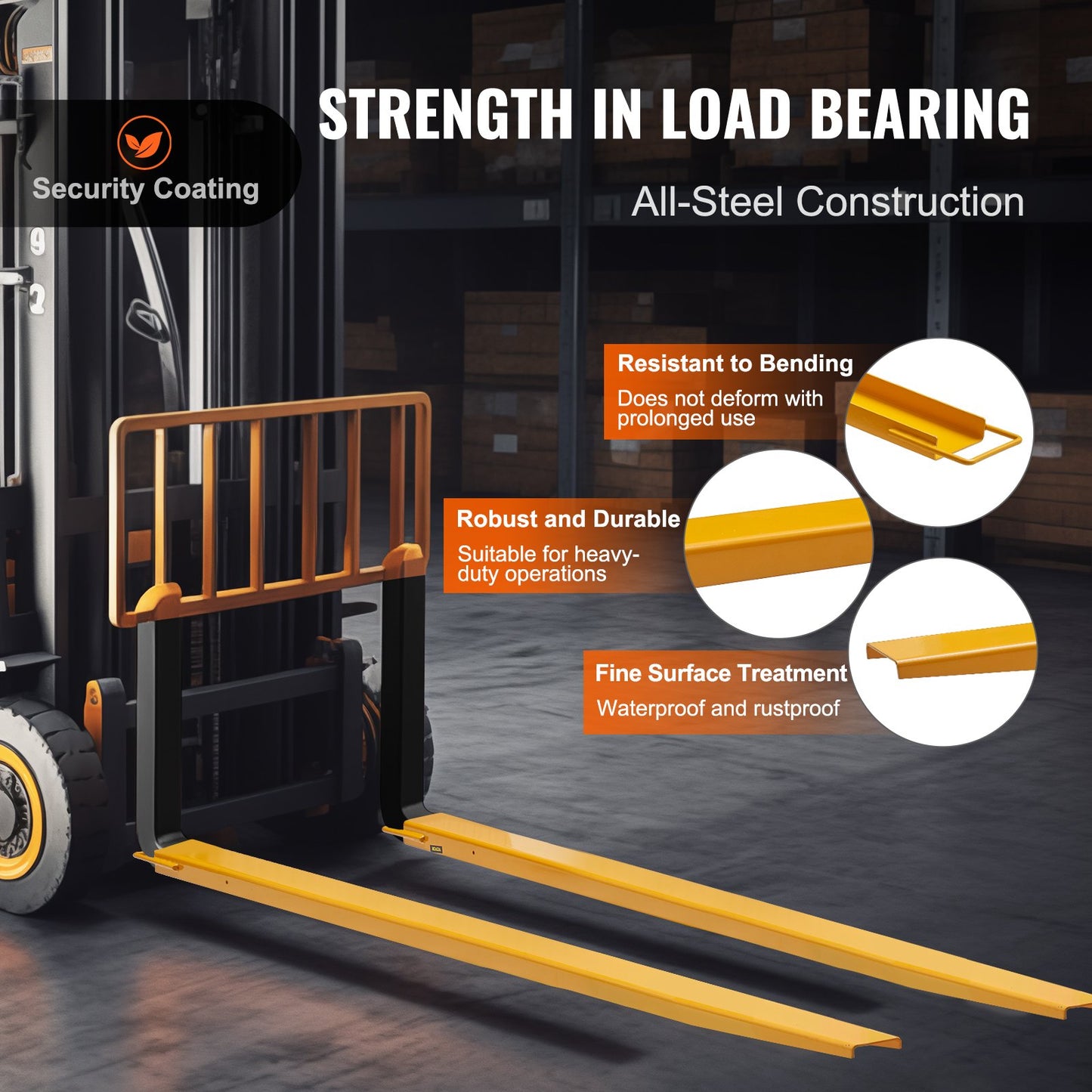 Pallgaffelförlängningar, 96" längd 4,5" bredd, kraftiga kolstålgaffelförlängningar för gaffeltruckar, 1 par gaffelförlängningar, industriella gaffelgaffelfästen för gaffeltruck, gul