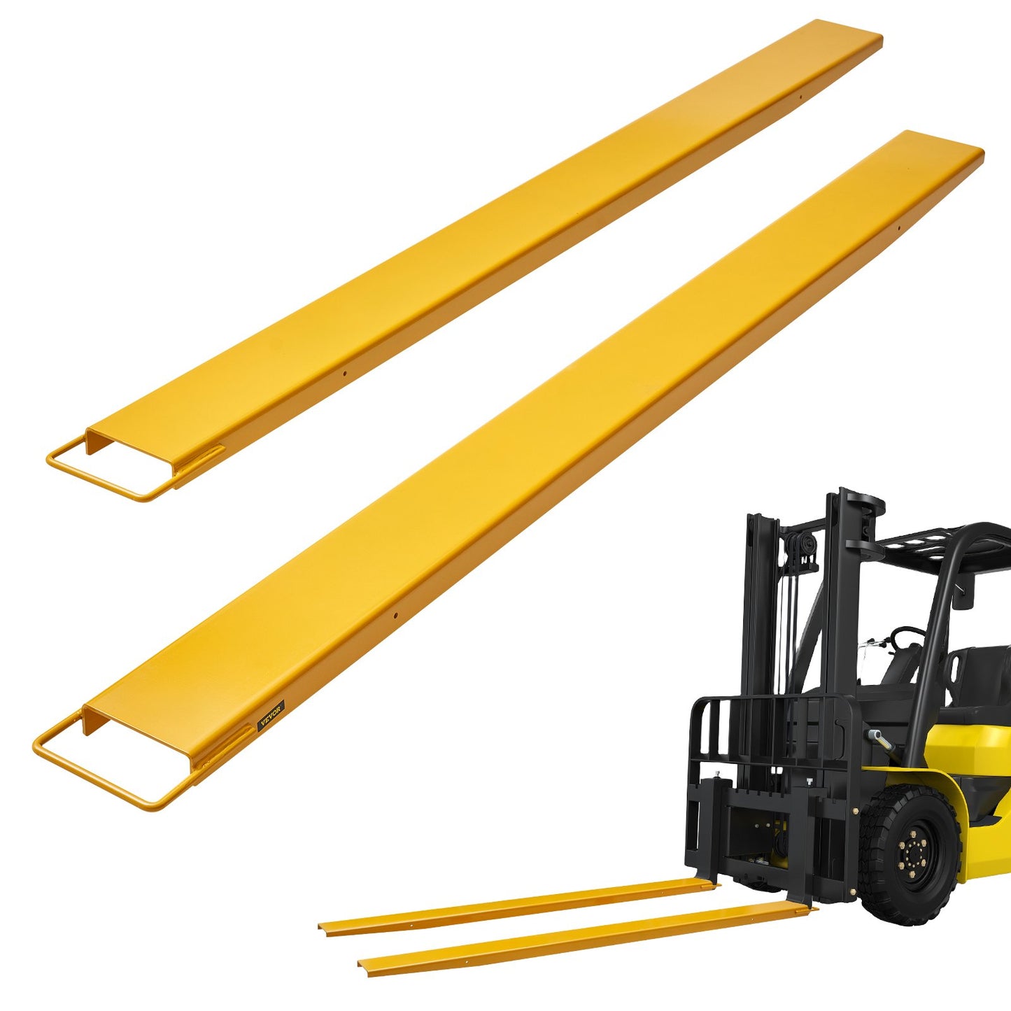 Pallgaffelförlängningar, 96" längd 4,5" bredd, kraftiga kolstålgaffelförlängningar för gaffeltruckar, 1 par gaffelförlängningar, industriella gaffelgaffelfästen för gaffeltruck, gul