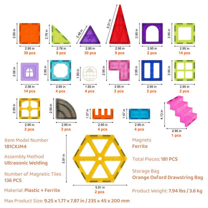 Magnetiska plattor Magnetisk byggleksak 181 ST Magnetblock för barn 3D-set
