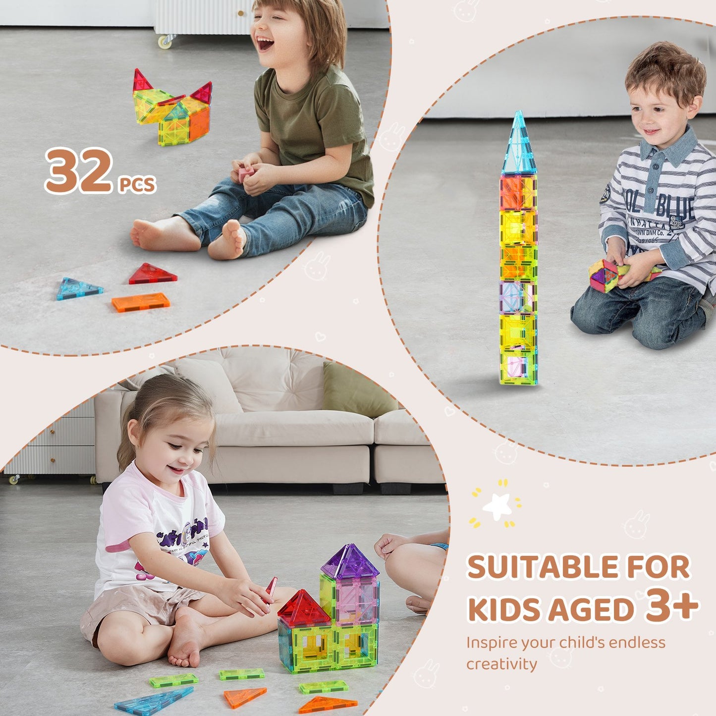 Magnetiska plattor Magnetisk byggleksak 32 ST Magnetblock för barn 3D-set