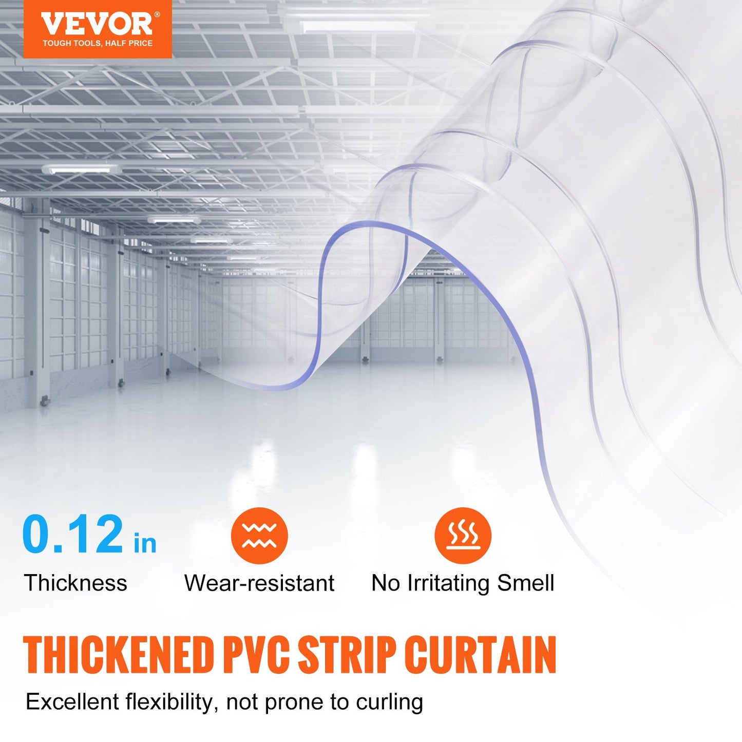Streifenvorhang, 30,5 m Länge x 30,5 cm Breite x 0,3 cm Dicke, transparente, gerippte PVC-Streifenvorhang-Türrolle, Kunststoff-Türstreifen für den Türrahmen von Supermärkten, Garagen, Lagerhallen, Scheunen und Tierhäusern