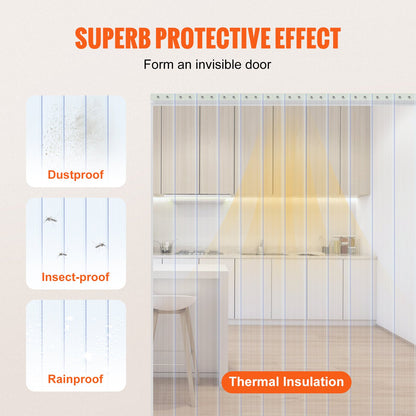 Streifenvorhang, 30,5 m Länge x 30,5 cm Breite x 0,3 cm Dicke, transparente, gerippte PVC-Streifenvorhang-Türrolle, Kunststoff-Türstreifen für den Türrahmen von Supermärkten, Garagen, Lagerhallen, Scheunen und Tierhäusern