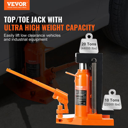Hydraulisk tåjack, 10 ton på tå-tå-jacklyft, 20 ton på topplyftkapacitet maskinjack, 1,2-7,5 i tåhöjd, 12,6-18,9 i topphöjd, lufthydraulisk klojack för maskiner, industri