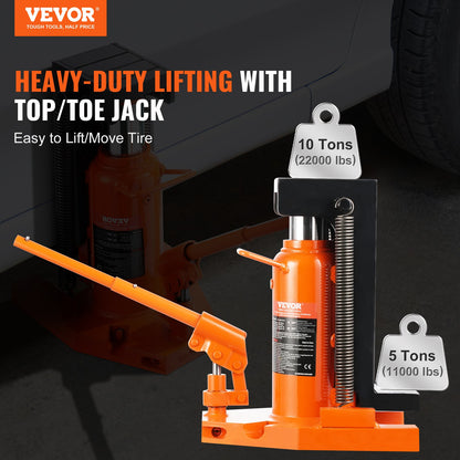 Hydraulisk tåjack, 5 ton på tå tå-jacklyft, 10 ton på topplyftkapacitet maskinjack, 0,8-6,8 i tåhöjd, 11,3-17,3 i topphöjd, lufthydraulisk klojack för maskiner, industri