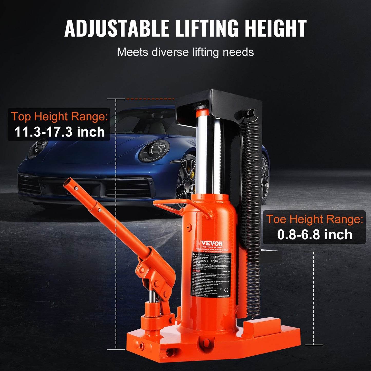 Hydraulisk tåjack, 5 ton på tå tå-jacklyft, 10 ton på topplyftkapacitet maskinjack, 0,8-6,8 i tåhöjd, 11,3-17,3 i topphöjd, lufthydraulisk klojack för maskiner, industri