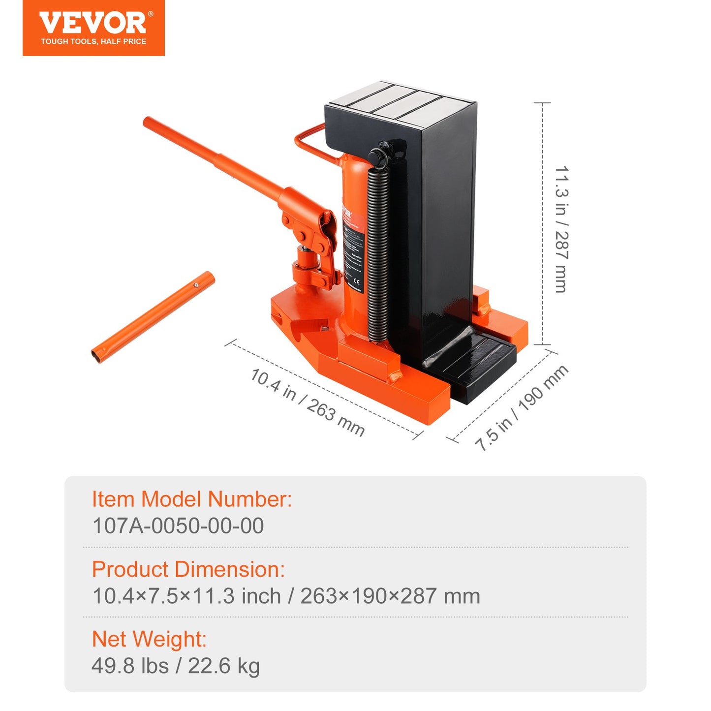 Hydraulisk tåjack, 5 ton på tå tå-jacklyft, 10 ton på topplyftkapacitet maskinjack, 0,8-6,8 i tåhöjd, 11,3-17,3 i topphöjd, lufthydraulisk klojack för maskiner, industri