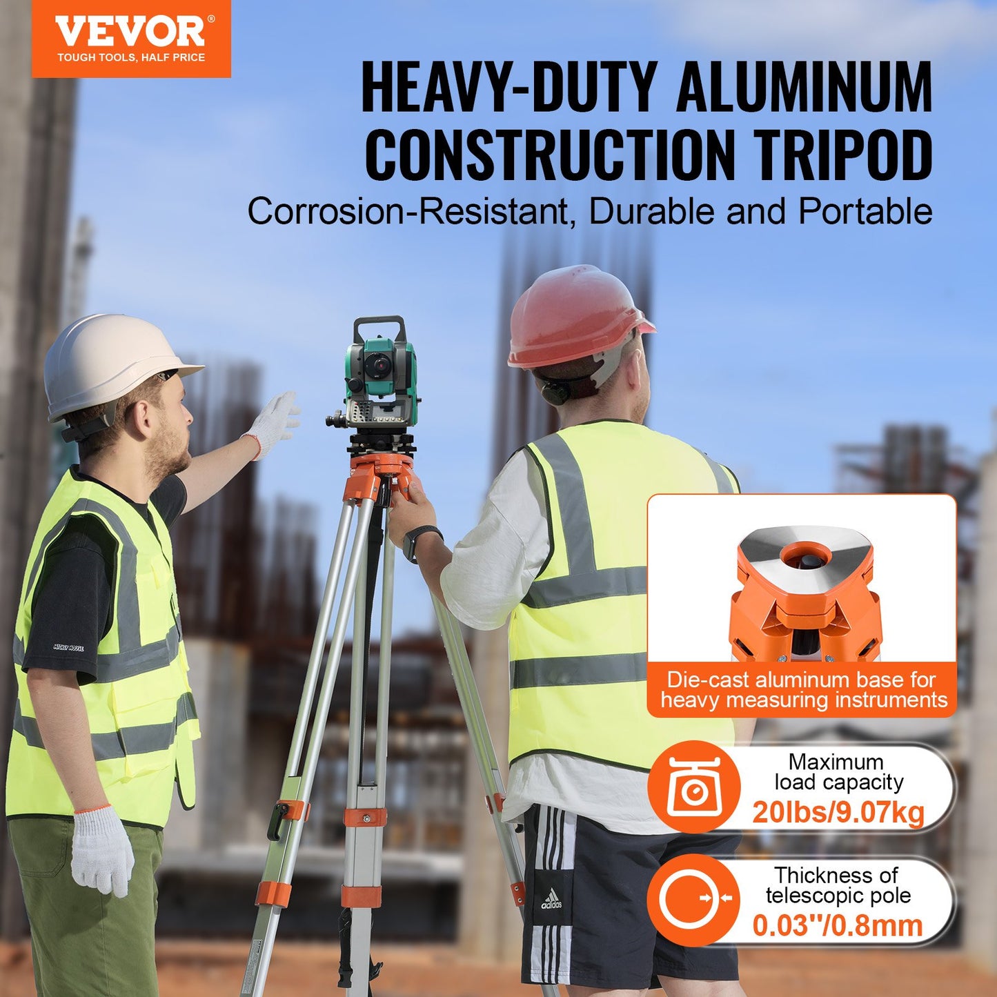 Laser Level Tripod Stand 5/8"-11 gänga 16,53-65,55 tum höjdjustering