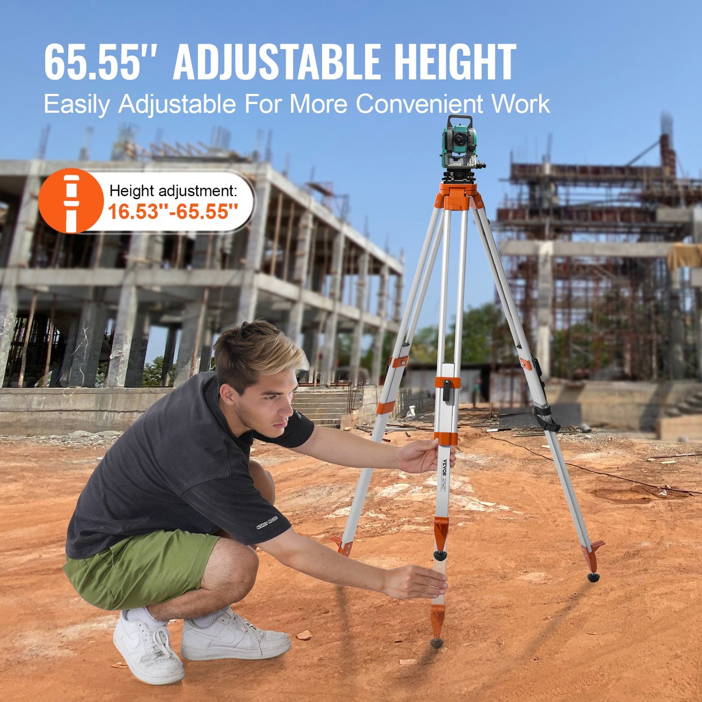 Laser Level Tripod Stand 5/8"-11 gänga 16,53-65,55 tum höjdjustering