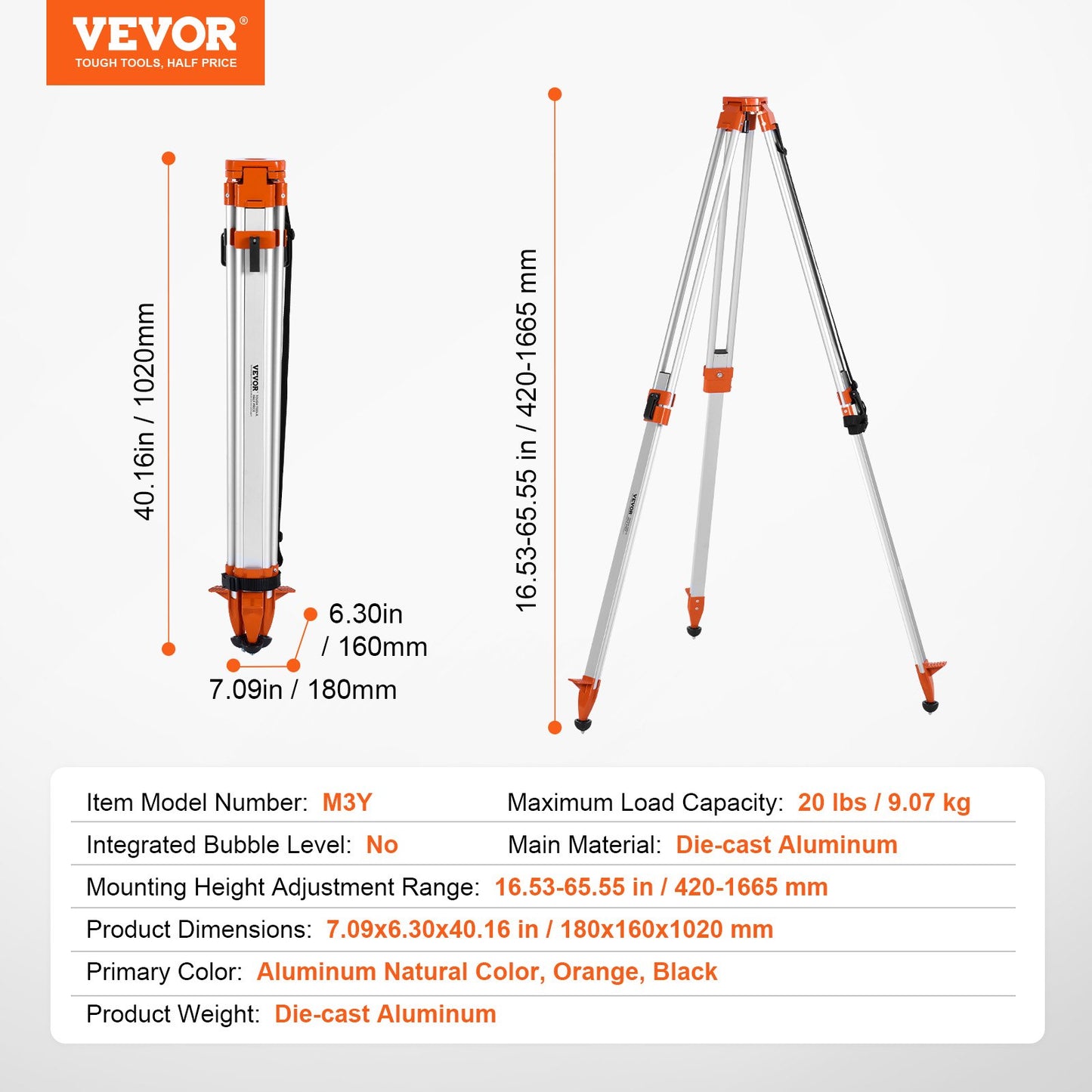 Laser Level Tripod Stand 5/8"-11 gänga 16,53-65,55 tum höjdjustering