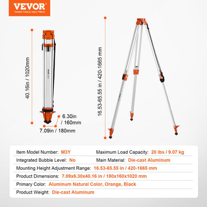 Laser Level Tripod Stand 5/8"-11 gänga 16,53-65,55 tum höjdjustering