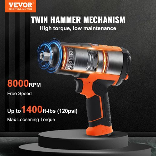 1,27 cm luftslagsnyckel, högt vridmoment upp till 1898,15 N·m, lätt 2,1 kg Design pneumatisk slagpistol med 11-STK 1,27 cm drivning CR-V stålslaghylssats och bärväska |  EU