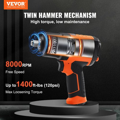 1,27 cm luftslagsnyckel, högt vridmoment upp till 1898,15 N·m, lätt 2,1 kg Design pneumatisk slagpistol med 11-STK 1,27 cm drivning CR-V stålslaghylssats och bärväska |  EU