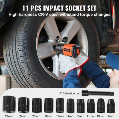 1,27 cm luftslagsnyckel, högt vridmoment upp till 1898,15 N·m, lätt 2,1 kg Design pneumatisk slagpistol med 11-STK 1,27 cm drivning CR-V stålslaghylssats och bärväska |  EU