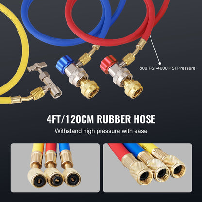 1/5 HP 3.5 CFM AC Vacuum Pump and Gauge Kit, Single Stage Rotary Vane HVAC Air Vacuum Pump A/C Refrigerant Kit Manifold Gauge Kit, with Tri-Color Hose Carrying Case, Applicable to R134a, R1234yf