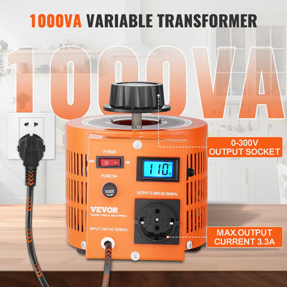 1000VA Variable Voltage Transformer 3.3A 0-300V Voltage Regulator LCD CE
