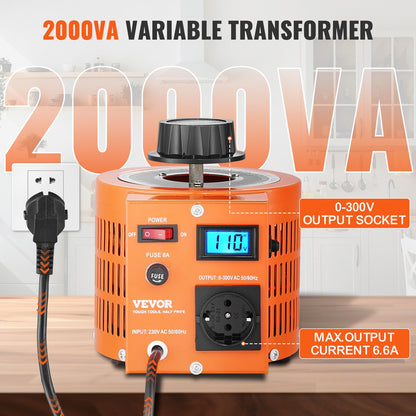 2000VA Variable Voltage Transformer 6.6A 0-300V Voltage Regulator LCD CE