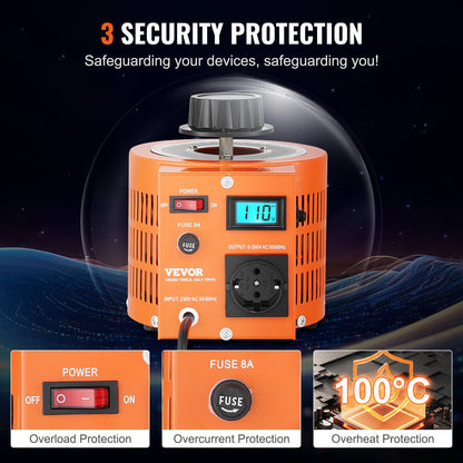 2000VA Variable Voltage Transformer 6.6A 0-300V Voltage Regulator LCD CE