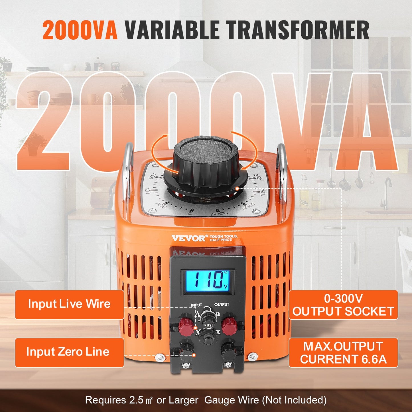 2000VA Variable Voltage Transformer 6.6A 0-300V Voltage Regulator LCD CE