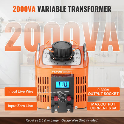2000VA Variable Voltage Transformer 6.6A 0-300V Voltage Regulator LCD CE