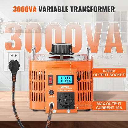 3000VA Variable Voltage Transformer 10A 0-300V Voltage Regulator LCD CE