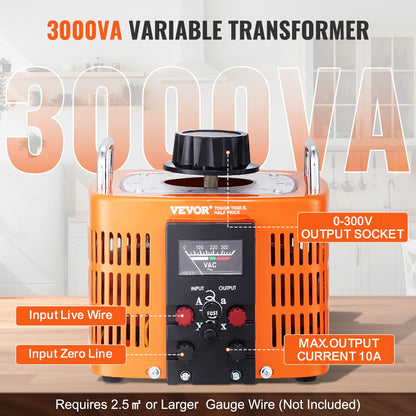 3000VA Transformator för variabel spänning 10A 0-300V AC Spänningsregulator CE
