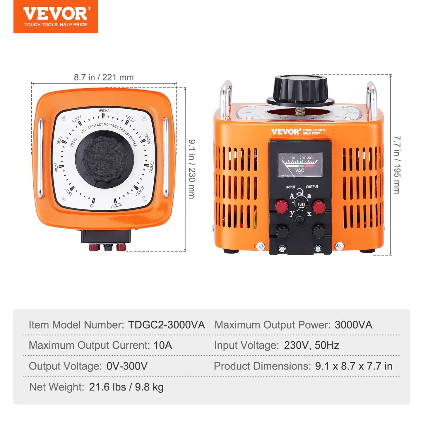 3000VA Transformator för variabel spänning 10A 0-300V AC Spänningsregulator CE