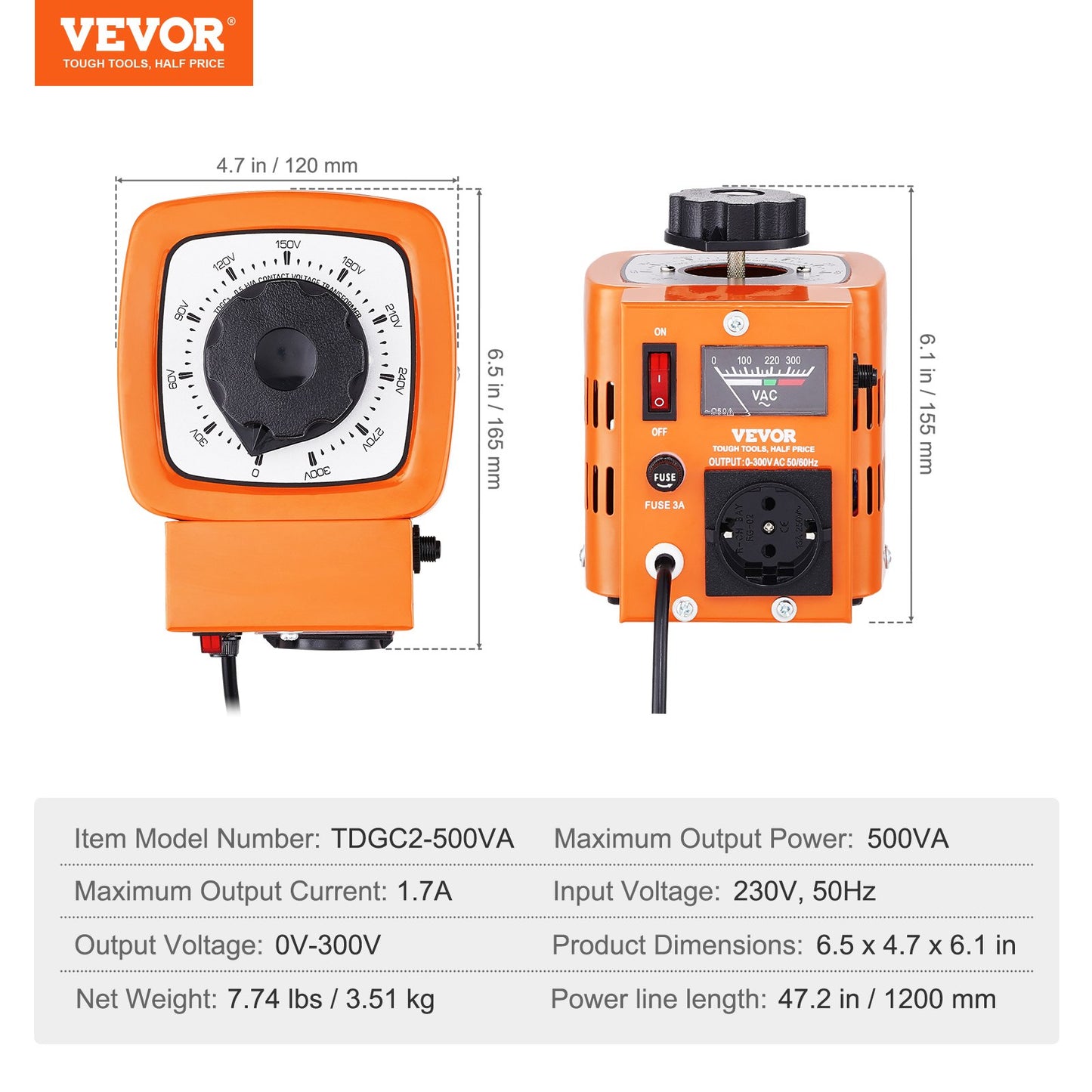 500VA Transformator för variabel spänning 1,7A 0-300V AC spänningsregulator CE