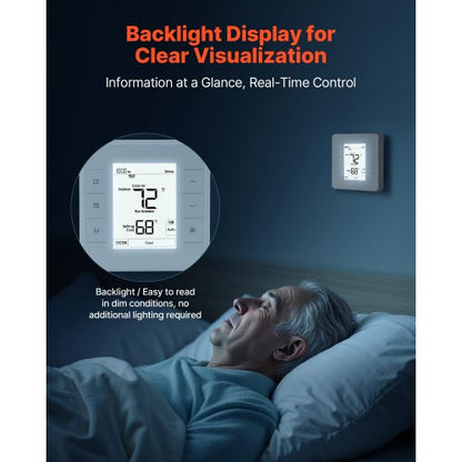 7-dagars programmerbar termostat, hemtermostater för värmepump, luftkonditionering, golvvärme, LED-skärm med bakgrundsbelysning och 1 kyla + 1 värme, energieffektiv, brett temperaturområde, vit |  EU