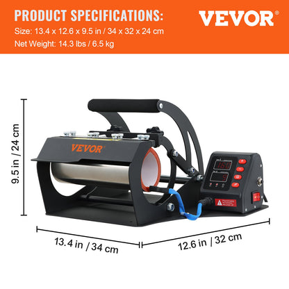 Tassen-Hitzepresse, 11 oz/11,5 cm und 20 oz/22 cm, zwei Platten, LCD-Tassenpresse mit abnehmbaren Transfer-Sublimationsmatten, DIY-Presse für schmale Kaffeetassen, Kieselgeldruck, Schwarz
