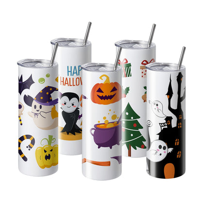 50-pack raka sublimeringsglas, 20 oz blank tumlare, rostfritt stål med dubbla väggar med sugrör, lock, borste, bas, krympplast, presentförpackning, för värmepress och värmeöverföring