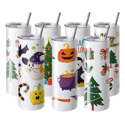 50-pack raka sublimeringsglas, 20 oz blank tumlare, rostfritt stål med dubbla väggar med sugrör, lock, borste, bas, krympplast, presentförpackning, för värmepress och värmeöverföring