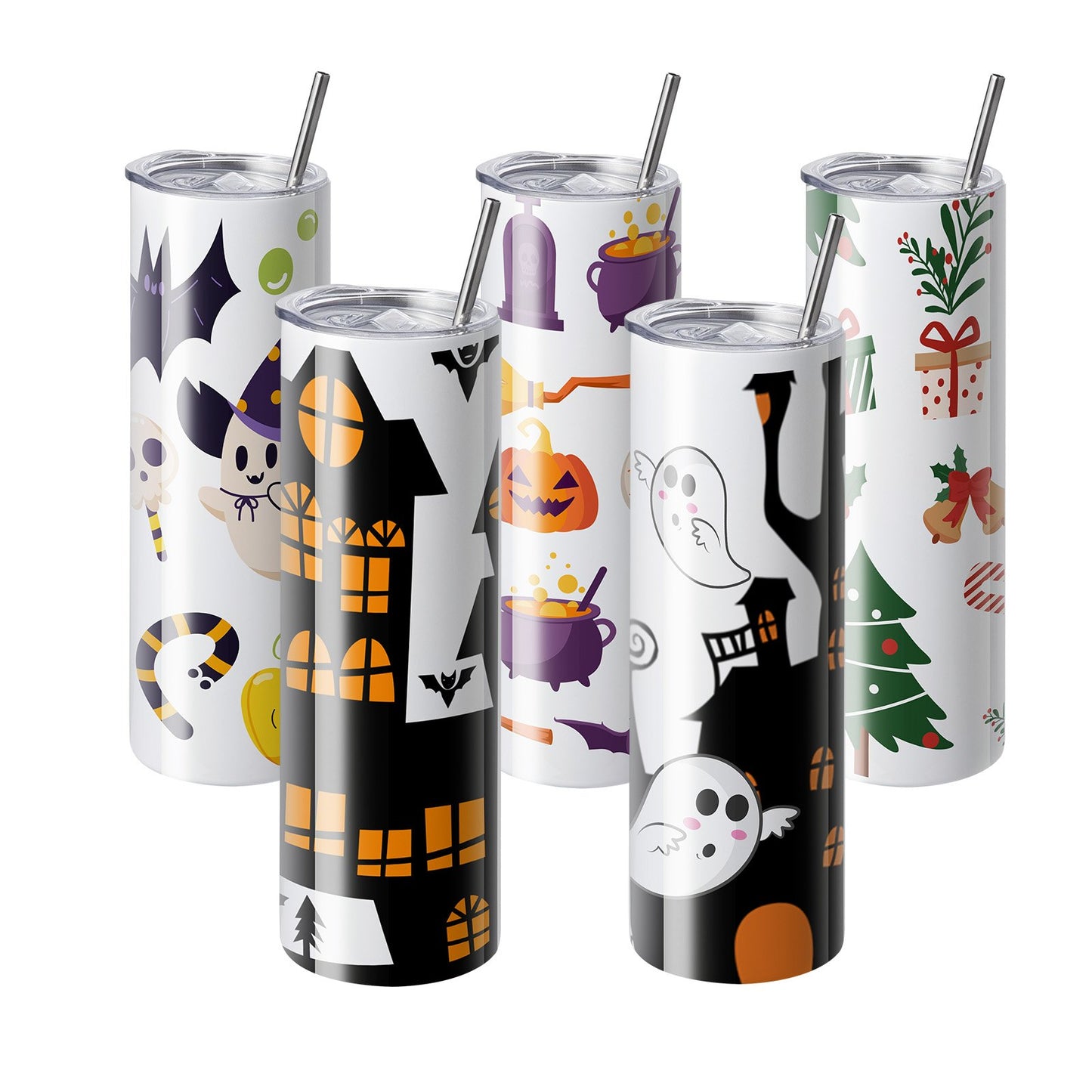 8-pack raka sublimeringsglas, 30 oz blank tumlare, rostfritt stål med dubbla väggar med sugrör, lock, borste, bas, krympplast, presentförpackning, för värmepress och värmeöverföring