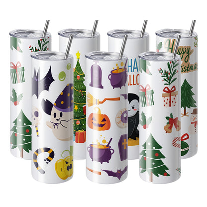 8-pack raka sublimeringsglas, 30 oz blank tumlare, rostfritt stål med dubbla väggar med sugrör, lock, borste, bas, krympplast, presentförpackning, för värmepress och värmeöverföring
