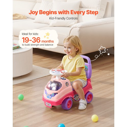 Åkbil för småbarn, Åkbil för småbarn 19 till 36 månader, Åkleksak med tuta och musik, 22 kg lastkapacitet, Förvaring under sätet, Gåvagn från fot till golv för småbarn pojkar flickor, Rosa |  EU