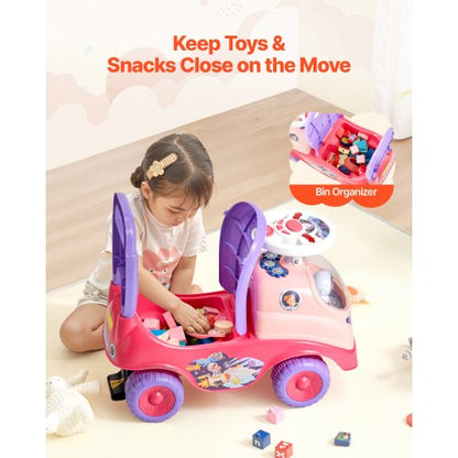 Åkbil för småbarn, Åkbil för småbarn 19 till 36 månader, Åkleksak med tuta och musik, 22 kg lastkapacitet, Förvaring under sätet, Gåvagn från fot till golv för småbarn pojkar flickor, Rosa |  EU