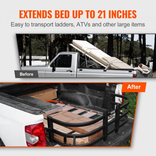 Truck Bed Extender, retractable tailgate extender in aluminum, 55.5"-68", Fits Ford Super Duty, F150, Dodge Ram 1500/2500/3500, Toyota Tundra, Nissan Titan, Chevrolet Silverado, GMC Sierra | EU