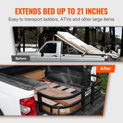 Truck Bed Extender, retractable tailgate extender in aluminum, 55.5"-68", Fits Ford Super Duty, F150, Dodge Ram 1500/2500/3500, Toyota Tundra, Nissan Titan, Chevrolet Silverado, GMC Sierra | EU