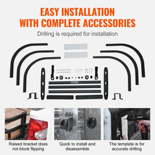 Truck Bed Extender, retractable tailgate extender in aluminum, 55.5"-68", Fits Ford Super Duty, F150, Dodge Ram 1500/2500/3500, Toyota Tundra, Nissan Titan, Chevrolet Silverado, GMC Sierra | EU