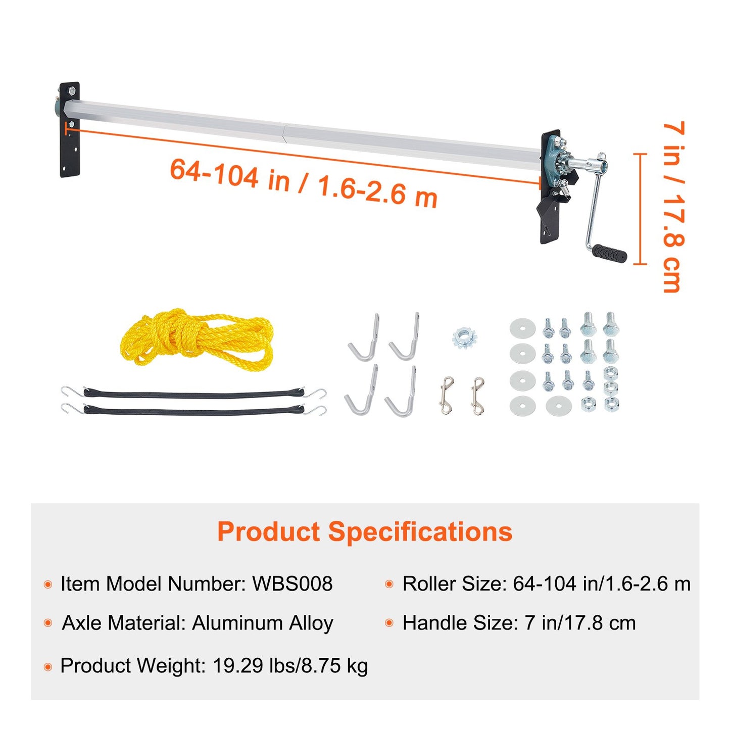 Handvev Tarp Roller Kit, 64" till 104" bred, aluminiumlegering, manuell hyttnivå Dumper Tarp Roller med 7" svamplindat handtag, perfekt för dumper, släpvagnar, sopbilar (ingen presenning)