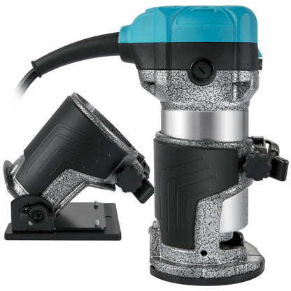 Överfräsverktyg, 710W träöverfräs, överfräs för träbearbetning med 3 fräshylsor, träöverfräsverktyg med fast & nedsänknings- & tiltbas, träbearbetningsfräs med aluminiumskal & 13000-33000 r/min rotationshastighet