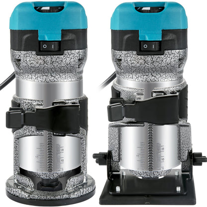 Överfräsverktyg, 710W träöverfräs, överfräs för träbearbetning med 3 fräshylsor, träöverfräsverktyg med fast & nedsänknings- & tiltbas, träbearbetningsfräs med aluminiumskal & 13000-33000 r/min rotationshastighet